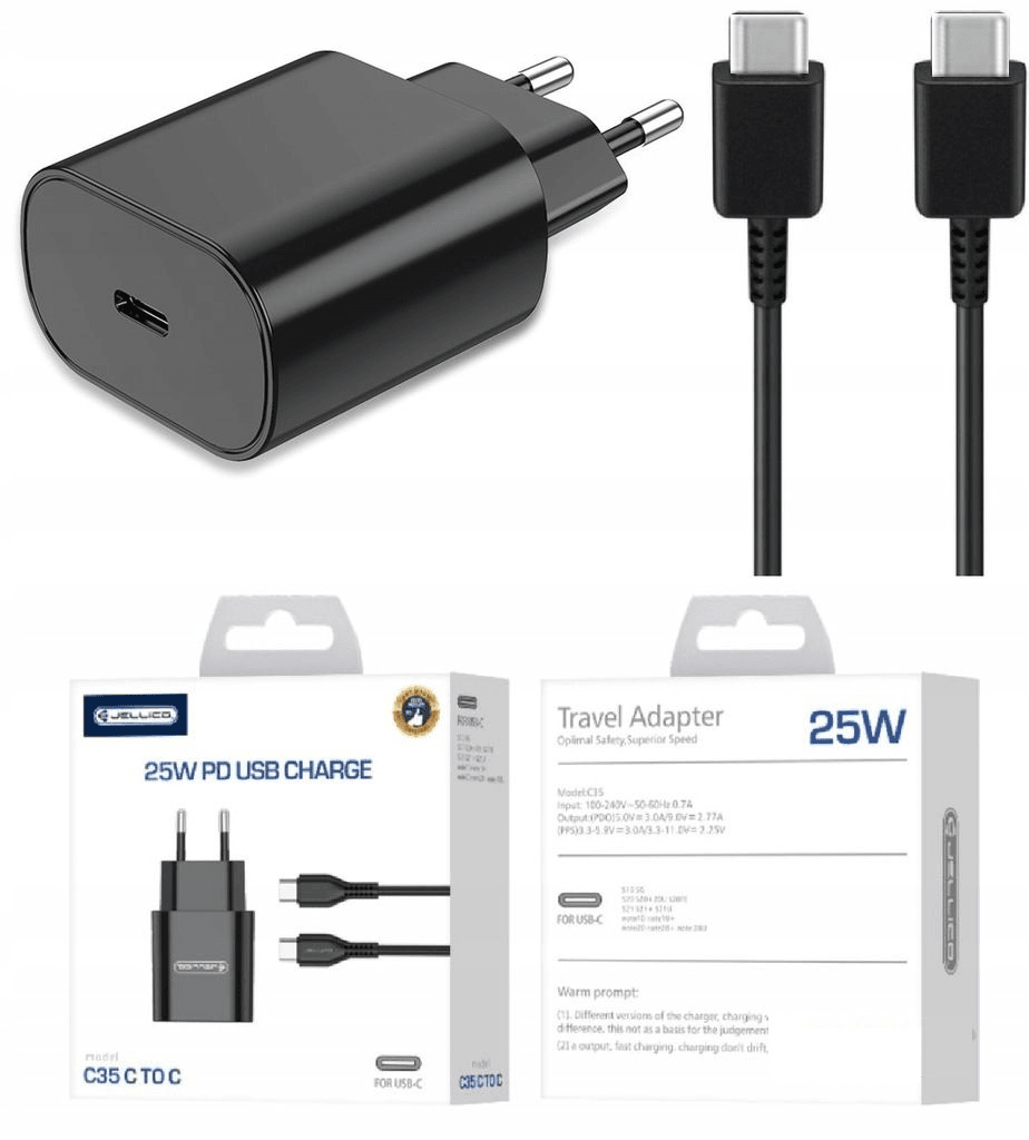 JELLICO Hišni polnilec C35 (Quick Charge) 25W vhod Type-C z Type-C podatkovnim kablom