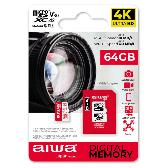 Aiwa 4K spominska kartica MicroSD XC 64GB Class 10