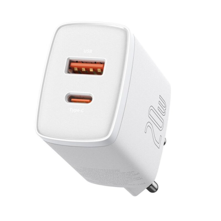 Baseus adapter CCXY-B02 hišni polnilec 220V Super-SI Quick Charge 20W vhod USB A in Type C - Original (EU Blister) bel