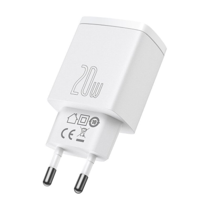 Baseus adapter CCXY-B02 hišni polnilec 220V Super-SI Quick Charge 20W vhod USB A in Type C - Original (EU Blister) bel