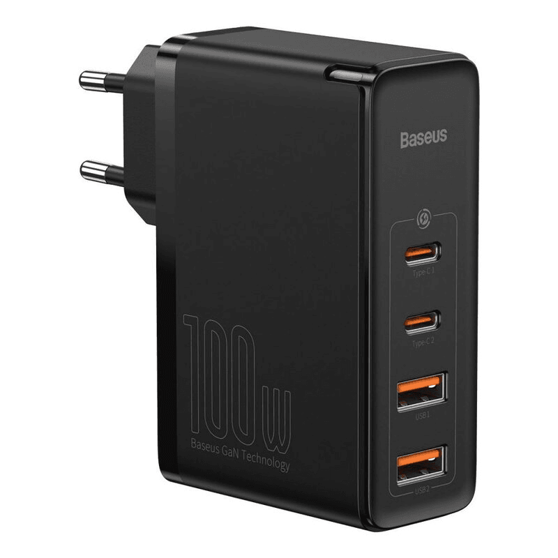 Baseus adapter hišni polnilec 220V Gun2 Pro Quick Charge 100W vhod 2x USB A in 2x Type C - Original (EU Blister) črn