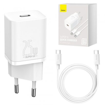 Baseus hišni polnilec 220V Super-SI Quick Charge 25W vhod Type C s kablom Type C - Original (EU Blister) bel