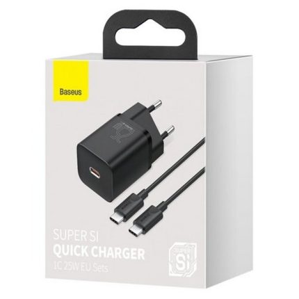 Baseus hišni polnilec 220V Super-SI Quick Charge 25W vhod Type C s kablom Type C - Original (EU Blister) črn