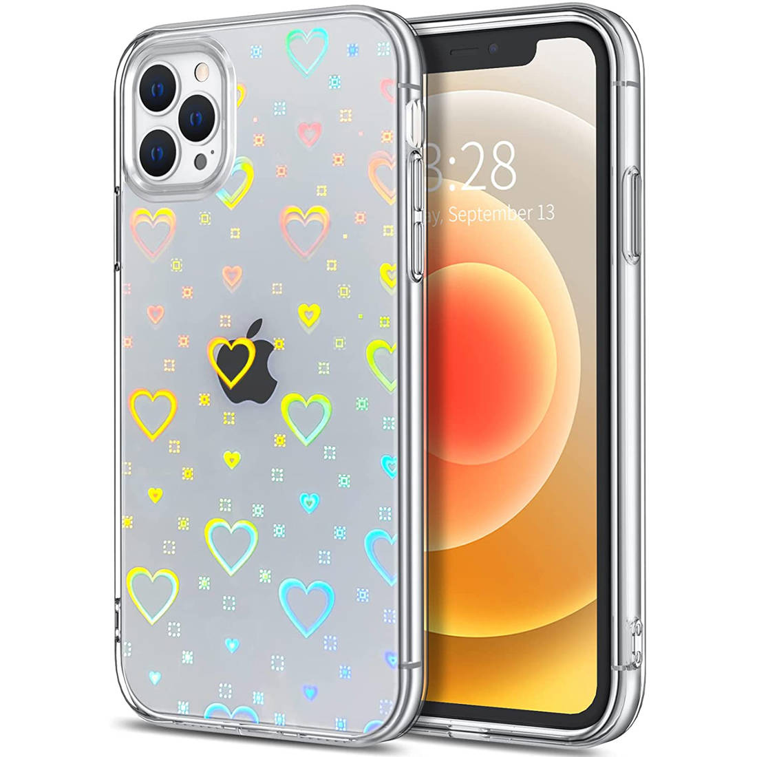 Clear Case silikonski ovitek Hologram za iPhone 14 Pro - prozoren s srčki