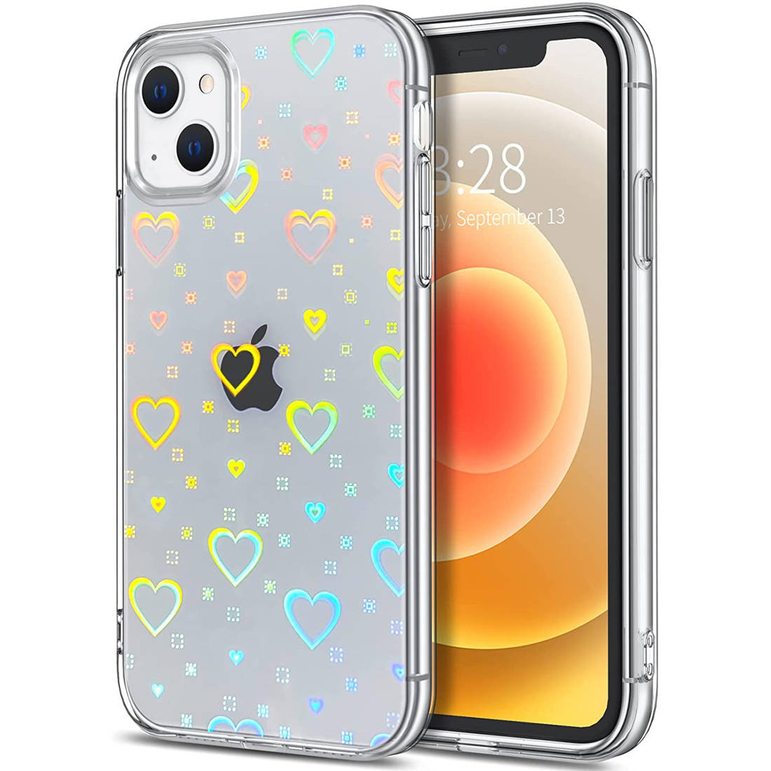 Clear Case silikonski ovitek Hologram za iPhone 14 Plus - prozoren s srčki