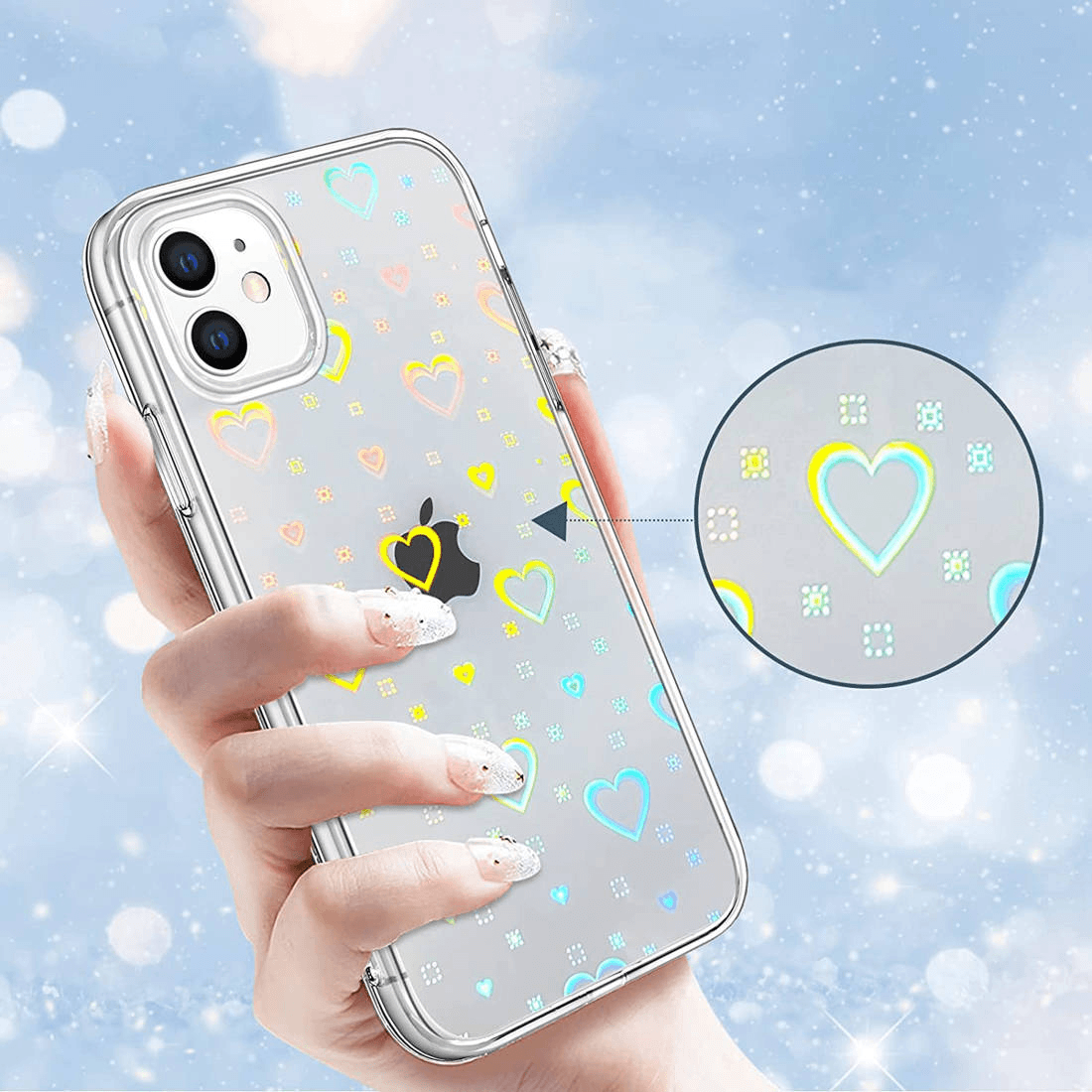 Clear Case silikonski ovitek Hologram za iPhone 14 Pro - prozoren s srčki