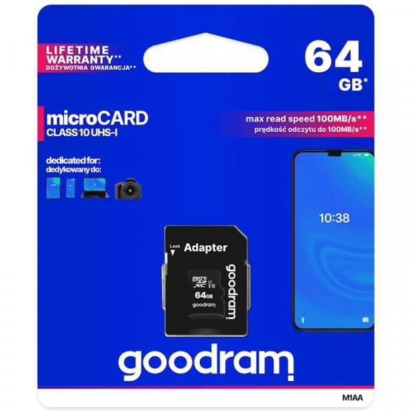 Goodram SPOMINSKA KARTICA 64GB micro SD 2v1 100MB/s