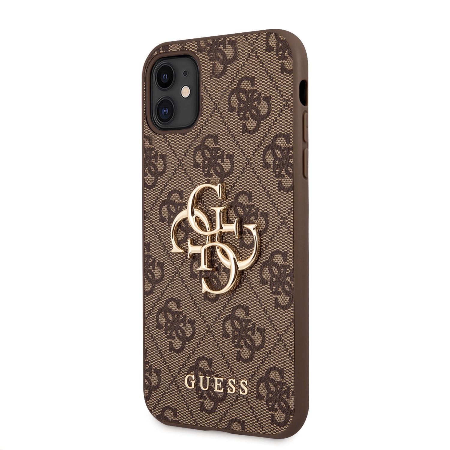 GUESS GUHCN614GMGBR silikonski ovitek za iPhone 11 - rjav z zlatim logom