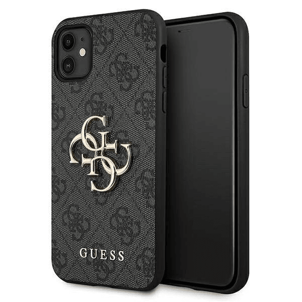 GUESS GUHCN614GMGGR silikonski ovitek za iPhone 11 - črn z zlatim logom