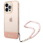 GUESS GUHCP14XHGCOHP za iPhone 14 Pro Max - roza silikonski ovitek s perla zapestnico