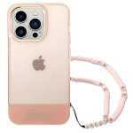 GUESS GUHCP14XHGCOHP za iPhone 14 Pro Max - roza silikonski ovitek s perla zapestnico