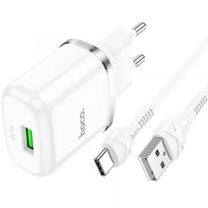 HOCO pametni hišni polnilec N3 18W z 3.0 QC USB vtičem in s polnilnim kablom Type C bel