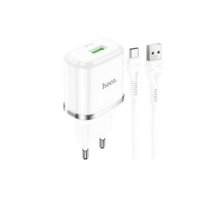 HOCO pametni hišni polnilec N3 18W z 3.0 QC USB vtičem in s polnilnim kablom Type C bel