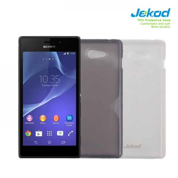 JEKOD silikonski ovitek Sony Xperia M2 prozorno črn D2303 TPU/TB + Zaščitna folija