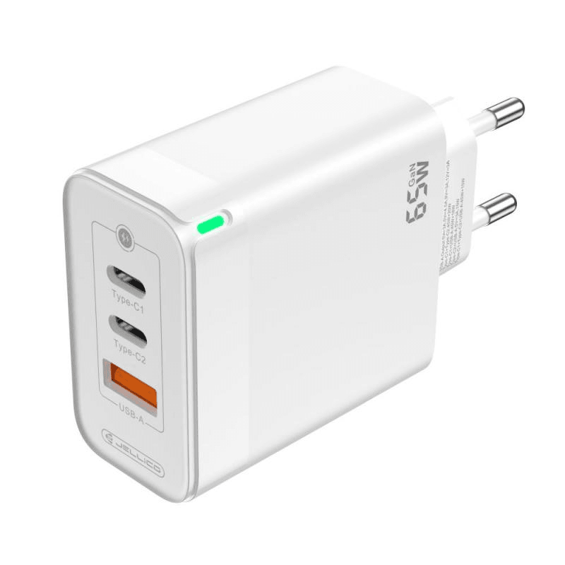 Jellico hišni polnilec adapter C79 220V Gun Quick Charge PD 65W vhod 1x USB A in 2x Type C - (s kablom Lightning- TypeC) 3.0 bel