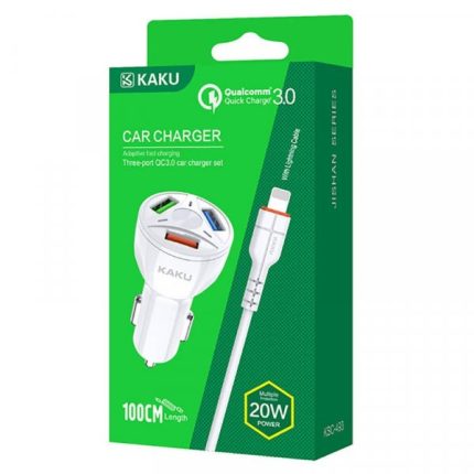 Kaku avtopolnilec KSC-493 3.0 QC s kablom 1m Lightning iPhone 12 / 13 / 14 - bel