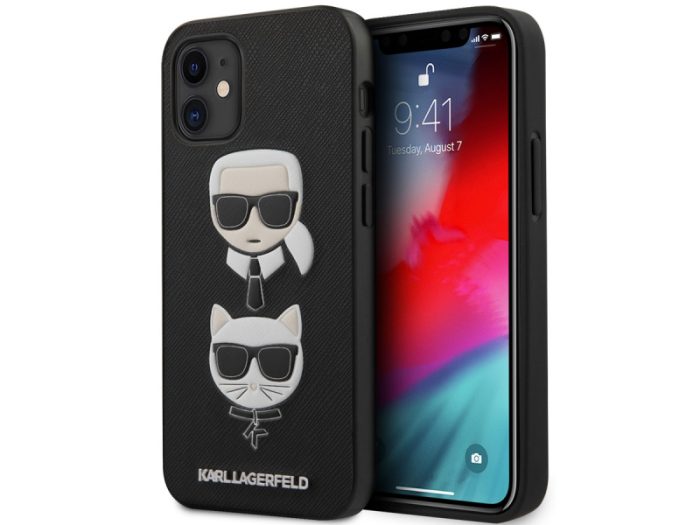 Originalen KARL LAGERFELD ovitek iPhone 12 Mini - Karl and Choupette Heads - črna trda zaščita - KLHCP12SSAKICKCBK