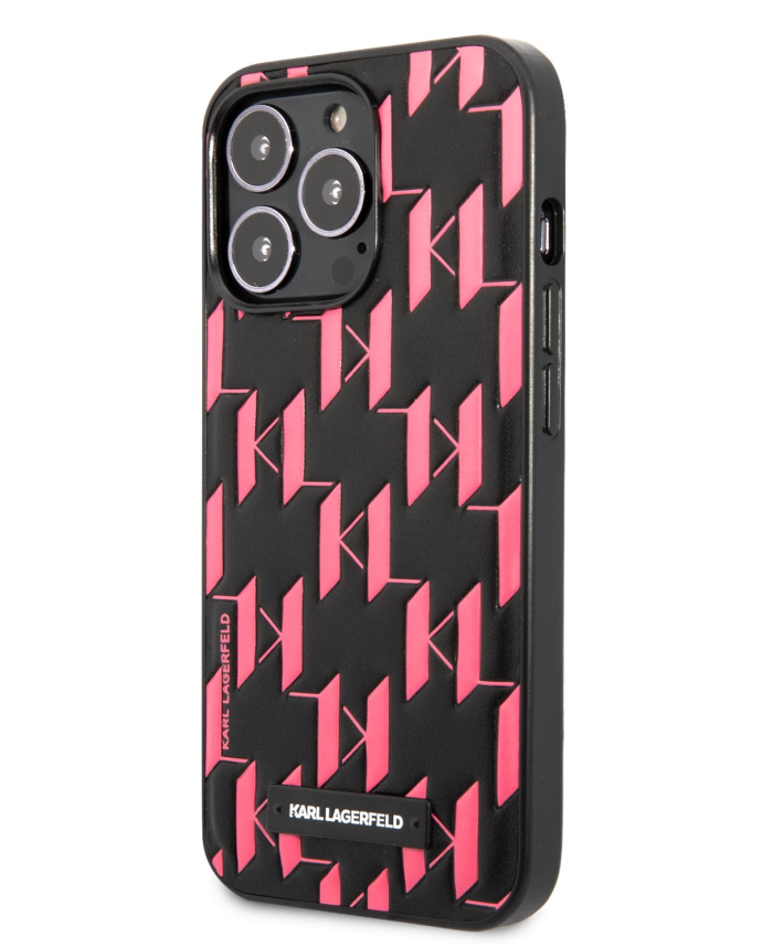 Originalen KARL LAGERFELD ovitek iPhone 13 Pro Max - Monogram Plaque - črno pink zaščita - KLHCP13XMNMP1P