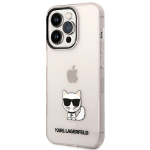 Originalen KARL LAGERFELD ovitek iPhone 14 Pro - Choupette Logo - prozorno roza ovitek - KLHCP14LCTTRI