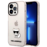 Originalen KARL LAGERFELD ovitek iPhone 14 Pro - Choupette Logo - prozorno roza ovitek - KLHCP14LCTTRI