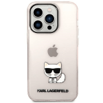 Originalen KARL LAGERFELD ovitek iPhone 14 Pro - Choupette Logo - prozorno roza ovitek - KLHCP14LCTTRI