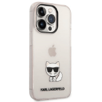 Originalen KARL LAGERFELD ovitek iPhone 14 Pro - Choupette Logo - prozorno roza ovitek - KLHCP14LCTTRI