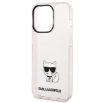 Originalen KARL LAGERFELD ovitek iPhone 14 Pro - Choupette Logo - prozorno roza ovitek - KLHCP14LCTTRI