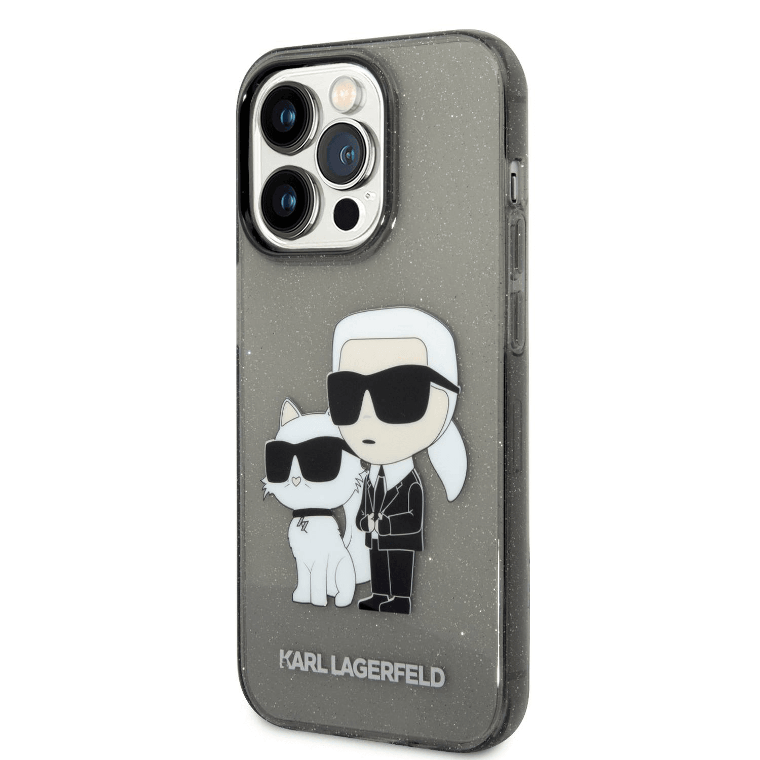 Originalen KARL LAGERFELD ovitek iPhone 14 Pro - Glitter IML NFT Full Bodies - prozorno črn ovitek z bleščicami - KLHCP14LHNKCTGK