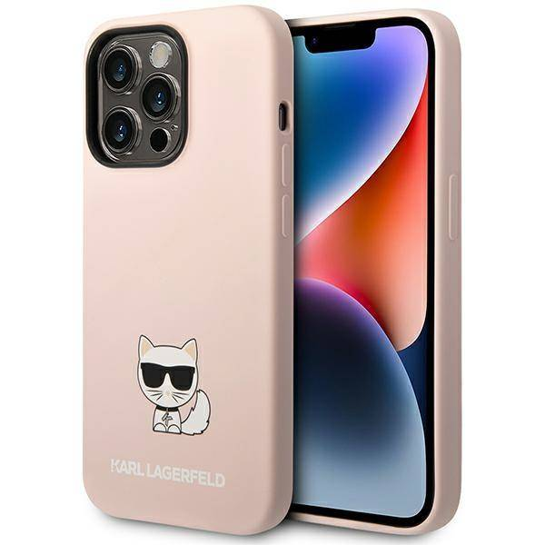 Originalen KARL LAGERFELD ovitek iPhone 14 Pro - Choupette Logo - roza silikonska zaščita - KLHCP14LSLCTPI