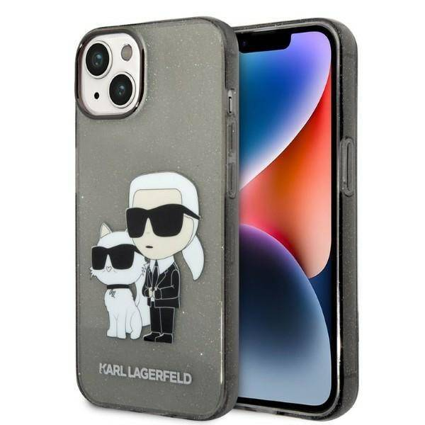 Originalen KARL LAGERFELD ovitek iPhone 14 Plus - Glitter IML NFT Full Bodies -  prozorno črn ovitek z bleščicami - KLHCP14MHNKCTGK