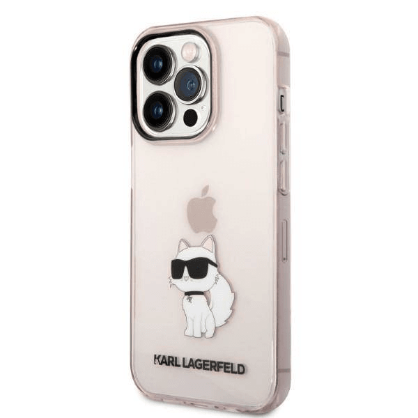 Originalen KARL LAGERFELD ovitek zaščit iPhone 14 Pro - IML NFT Choupette Logo -  prozorno roza ovitek - KLHCP14XHNCHTCP