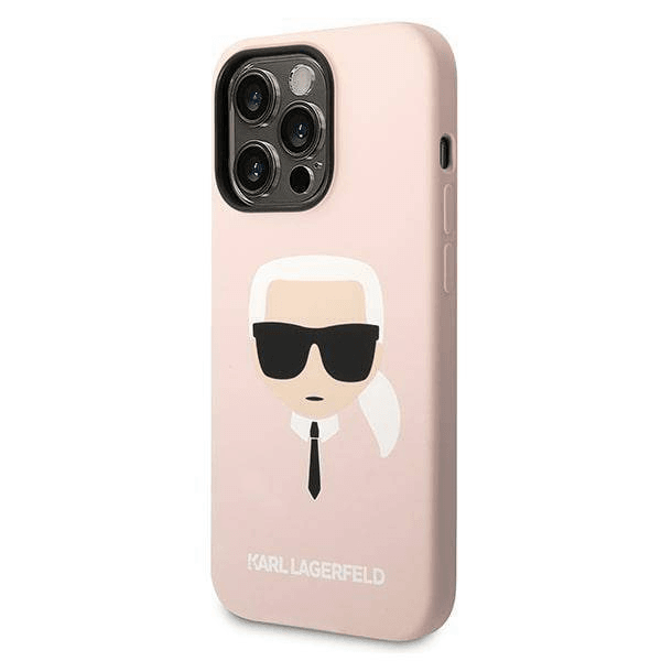 Originalen KARL LAGERFELD ovitek MagSafe ovitek iPhone 14 Pro - Karls Head - roza silikonski ovitek - KLHMP14LSLKHLP