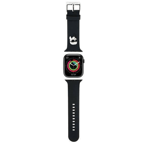 Karl Lagerfeld silikonski pašček za uro za Apple Watch 42 / 44 / 45 / 49 mm - Karls Head - črn - KLAWLSLKP