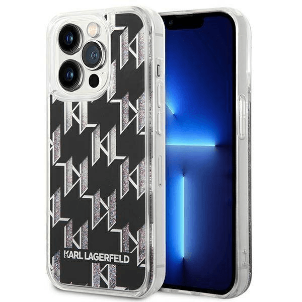 Originalen KARL LAGERFELD ovitek iPhone 14 Pro - svetleč Monogram črn - KLHCP14LLMNMK