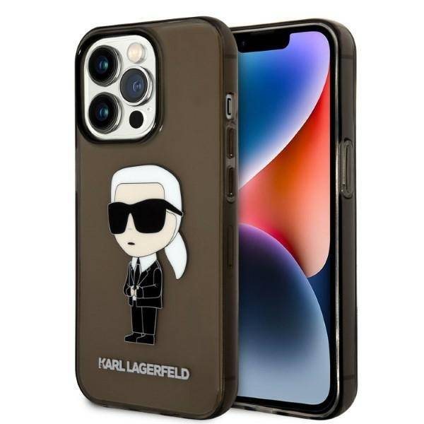 Originalen KARL LAGERFELD ovitek iPhone 14 Pro - IML NFT Karl Full Body - prozorno črn ovitek- KLHCP14LHNIKTCK