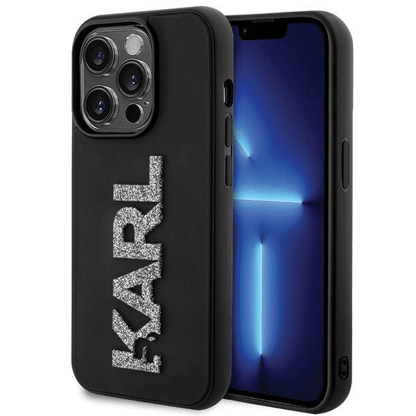 Originalen KARL LAGERFELD ovitek iPhone 15 Pro - Logo 3D - črna zaščita - KLHCP15L3DMBKCK