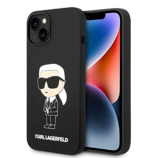 Originalen KARL LAGERFELD ovitek iPhone 14 Plus - IML NFT Karls Full Body - črn silikonska zaščita - KLHCP14MSNIKBCK