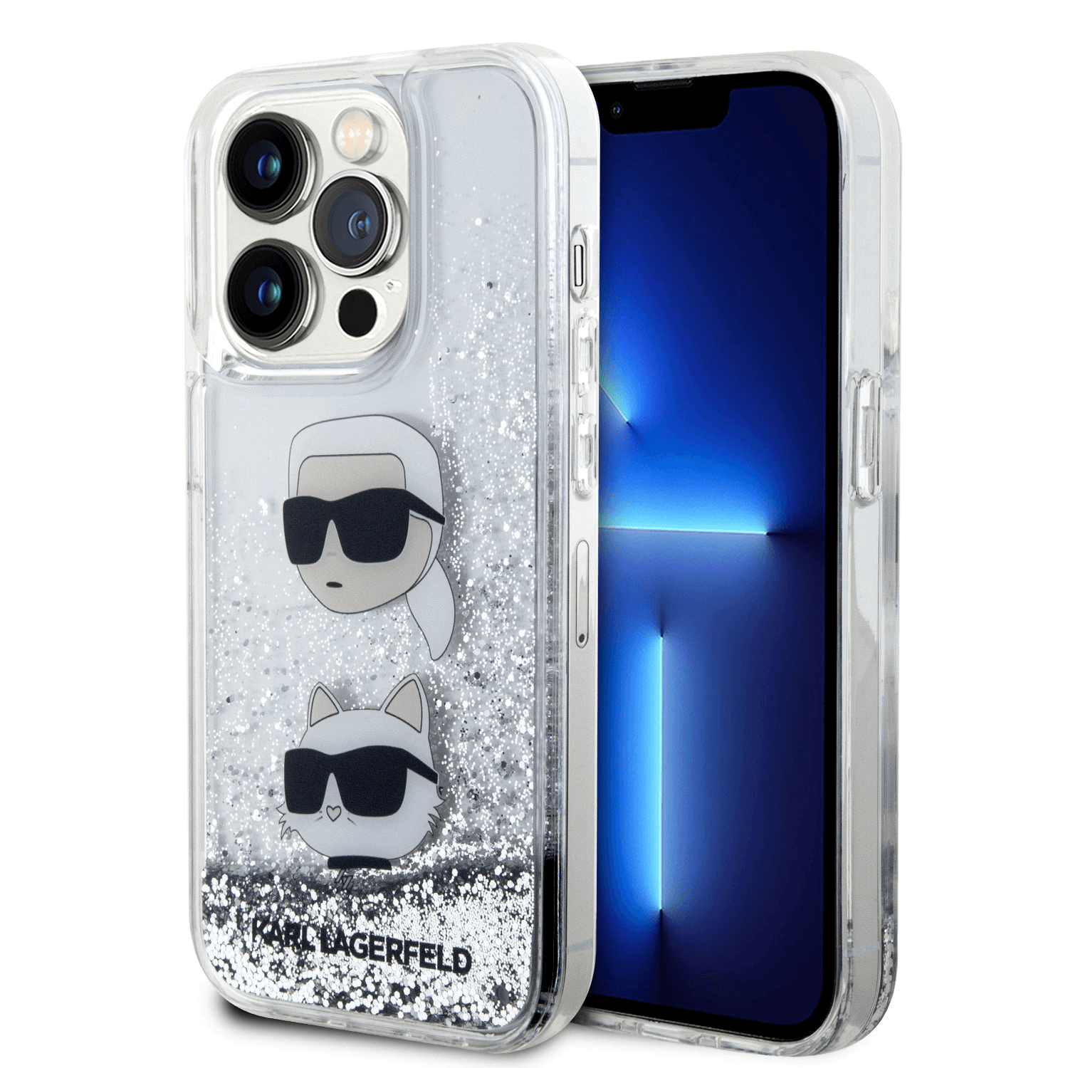 Originalen KARL LAGERFELD ovitek iPhone 15 Pro - NFT Heads - prozorna trda zaščita z bleščicami - KLHCP15LLDHKCNS