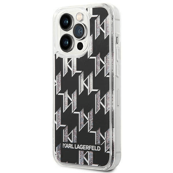 Originalen KARL LAGERFELD ovitek iPhone 14 Pro - svetleč Monogram črn - KLHCP14LLMNMK