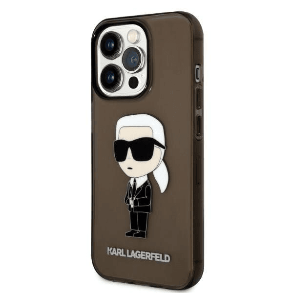 Originalen KARL LAGERFELD ovitek iPhone 14 Pro - IML NFT Karl Full Body - prozorno črn ovitek- KLHCP14LHNIKTCK