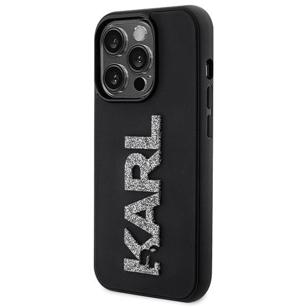 Originalen KARL LAGERFELD ovitek iPhone 15 Pro - Logo 3D - črna zaščita - KLHCP15L3DMBKCK