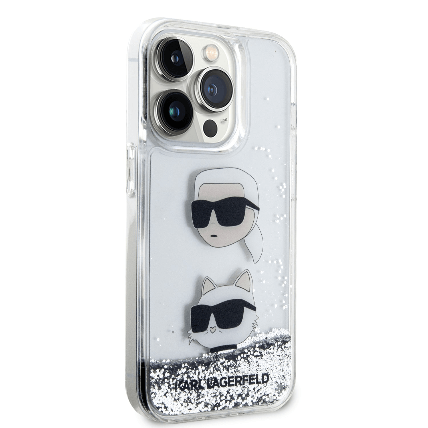 Originalen KARL LAGERFELD ovitek iPhone 15 Pro - NFT Heads - prozorna trda zaščita z bleščicami - KLHCP15LLDHKCNS