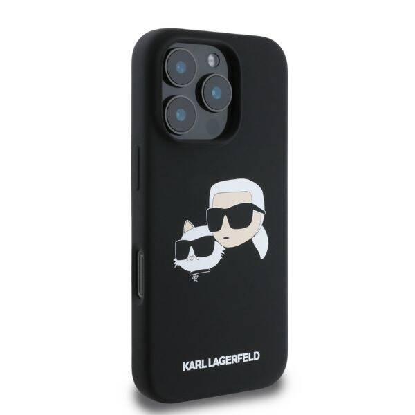 Originalen KARL LAGERFELD ovitek iPhone 16 Pro - IML NFT Heads - črn silikonska zaščita MagSafe - KLHMP16LSKCHPPLK