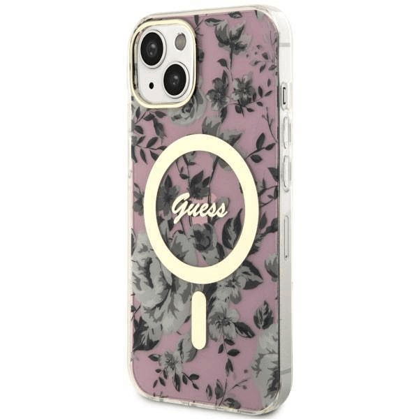 Originalni GUESS ovitek Flowers GUHMP13MHCFWSP z Magsafe za iPhone 13 6.1 - roza