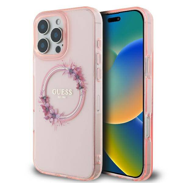 Originalni GUESS ovitek GUHMP16SHFWFCP za iPhone 16 - MagSafe - Flower - roza