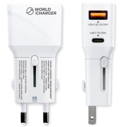 Prio svetovni adapter Quick Charge 20W izhod USB in Type C- Original (EU Blister) bel