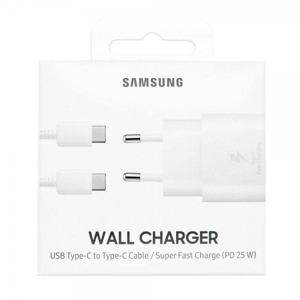 SAMSUNG HIŠNI POLNILEC EP-TA800XWE Super Fast Charge (Type C) in podatkovni kabel EP-DA705BWE (Type C - Type C) - bel