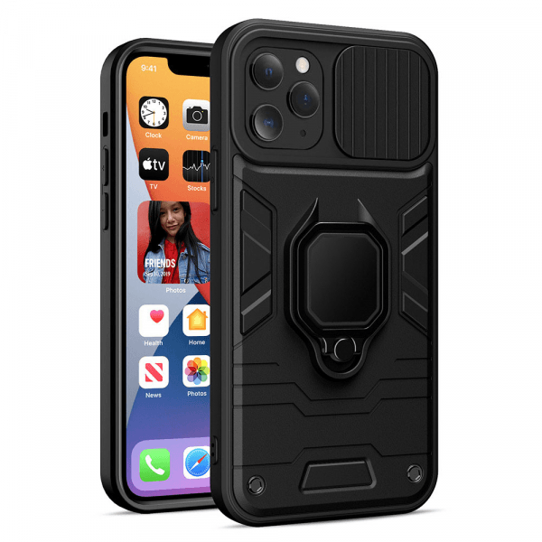 Silikonski ovitek Armor Ring z zaščito kamere za iPhone 16 Plus - črn