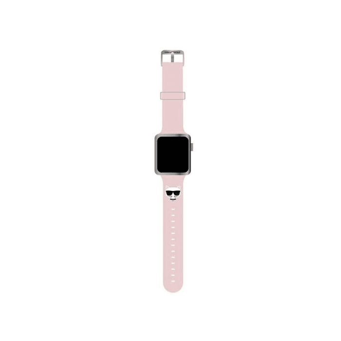 Karl Lagerfeld silikonski pašček za uro za Apple Watch 42 / 44 / 45 mm - Choupettes Head - roza - KLAWLSLCP