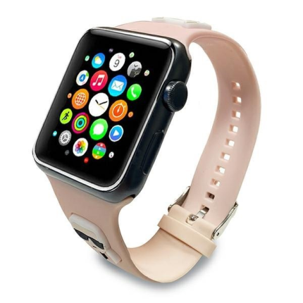 Karl Lagerfeld silikonski pašček za uro za Apple Watch 42 / 44 / 45 mm - Heads - roza - KLAWLSLCKP